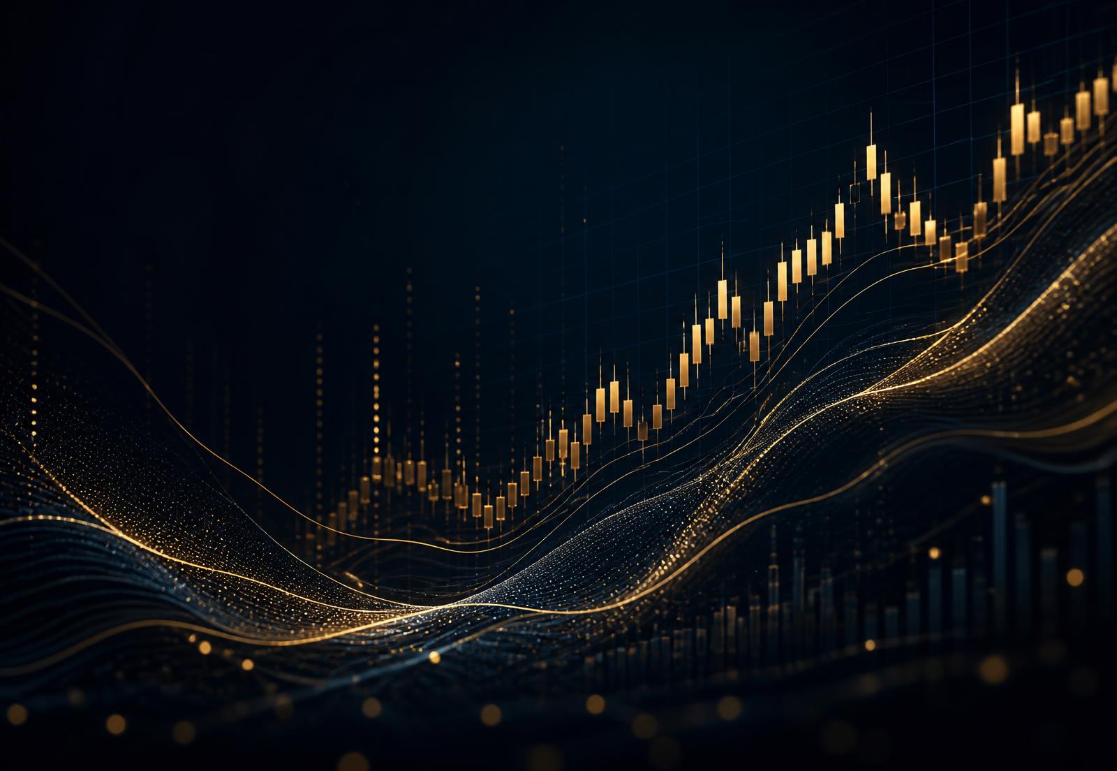 Gold market data curve on a dark background
